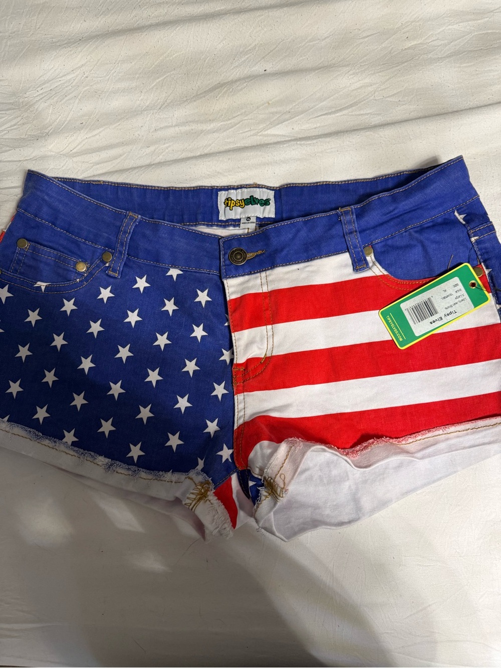 Tipsy Elves Liberty American Flag Jean Shorts XL NWT
